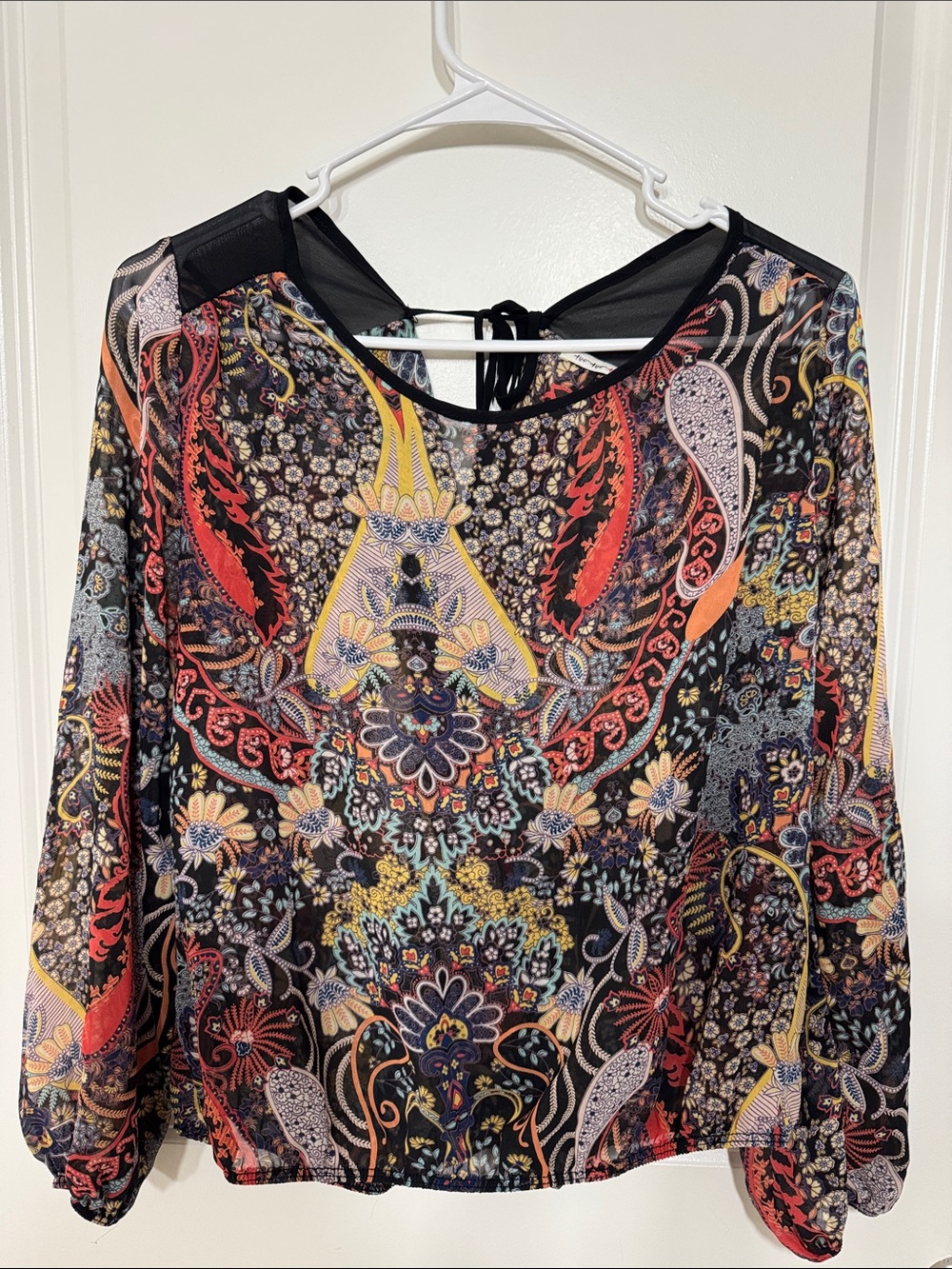 Womens Paisley Floral Long-Sleeve Blouse - Black/Multi